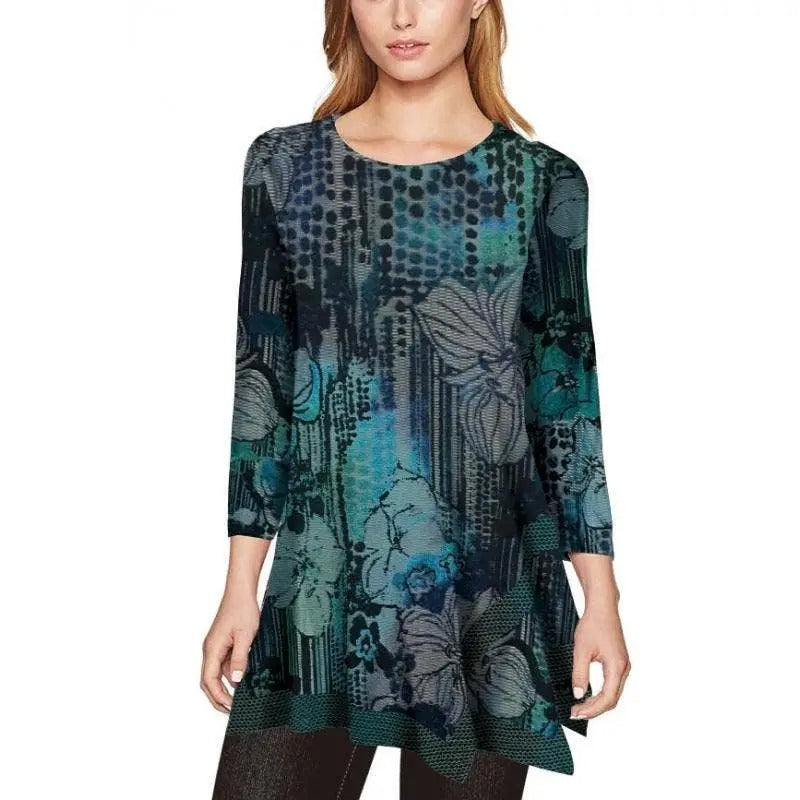 Women's Abstract Patchwork Tunic with Floral and Geometric Print