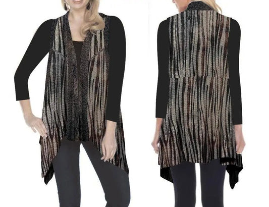 Women's Striped Open Front Cardigan with Draped Hem
