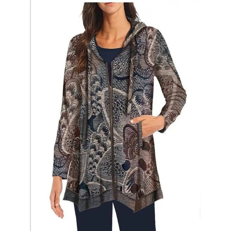 Women's Patterned Open Front Jacket with Hood