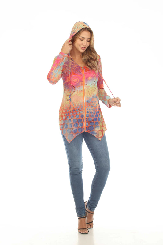 Women's Colorful Patchwork Zip-Up Jacket with Hood