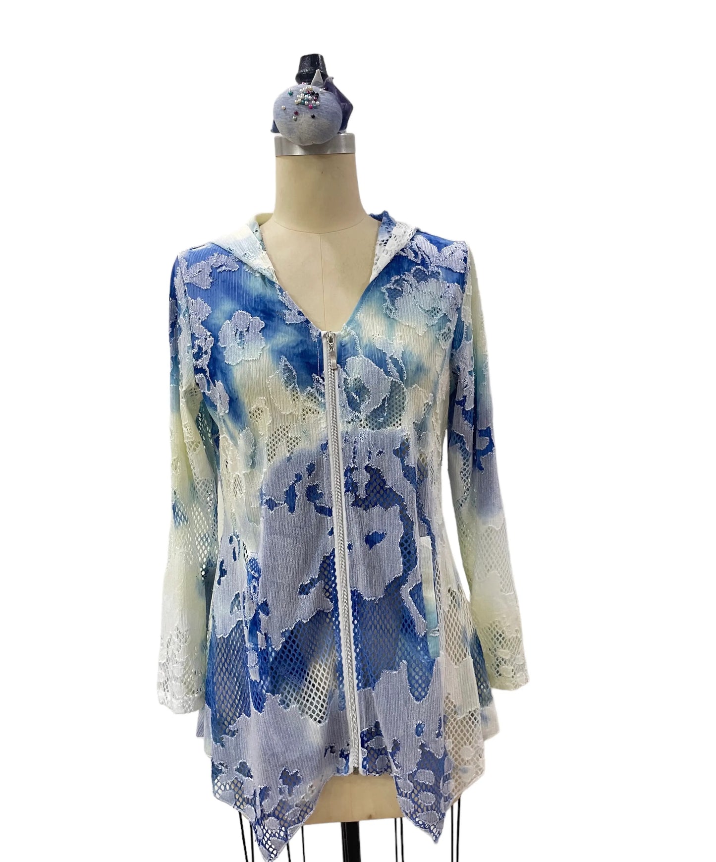 Women's Lace Floral Zip-Up Jacket with Hood