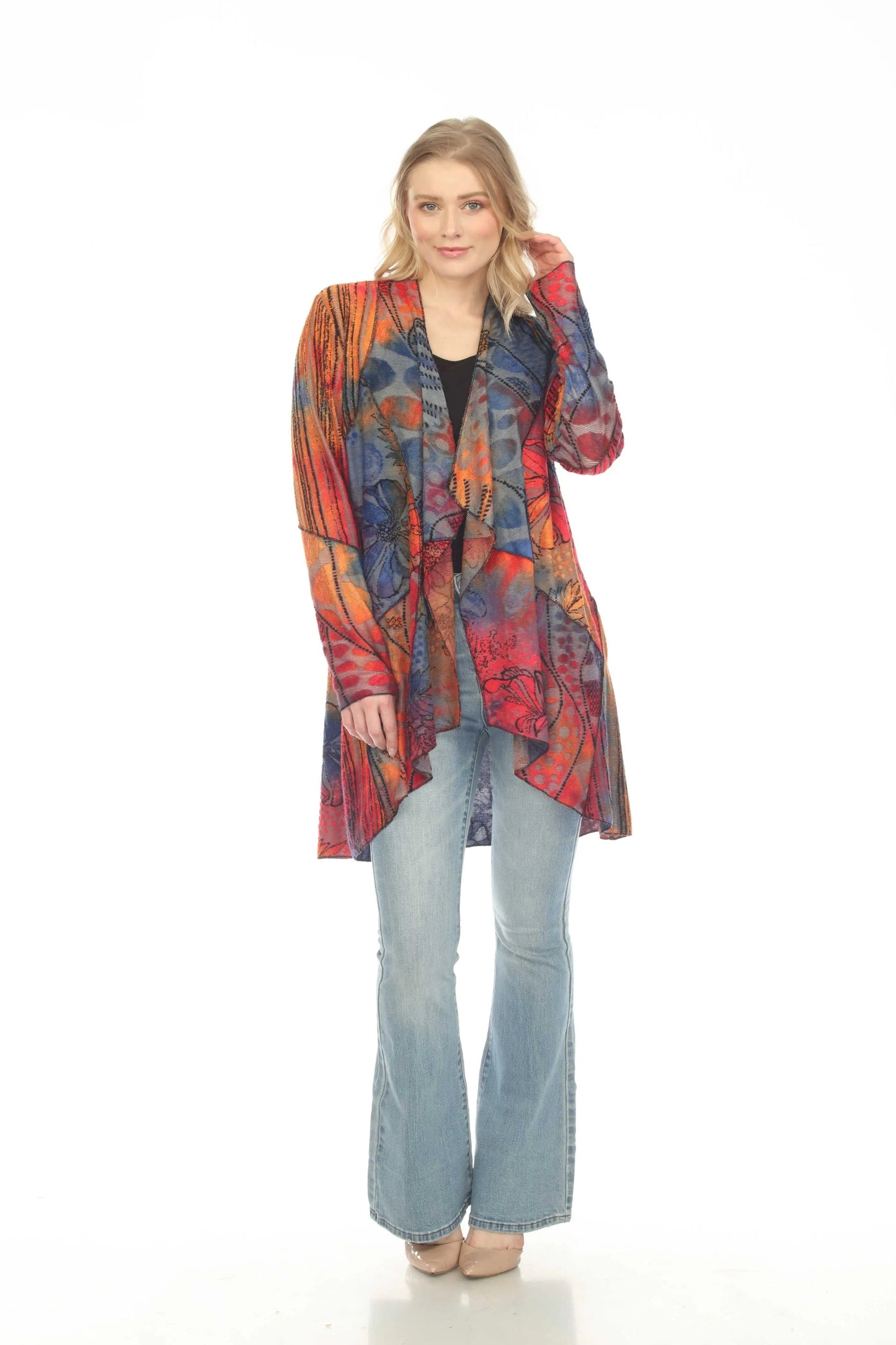 Women's Patchwork Print Open Front Cardigan
