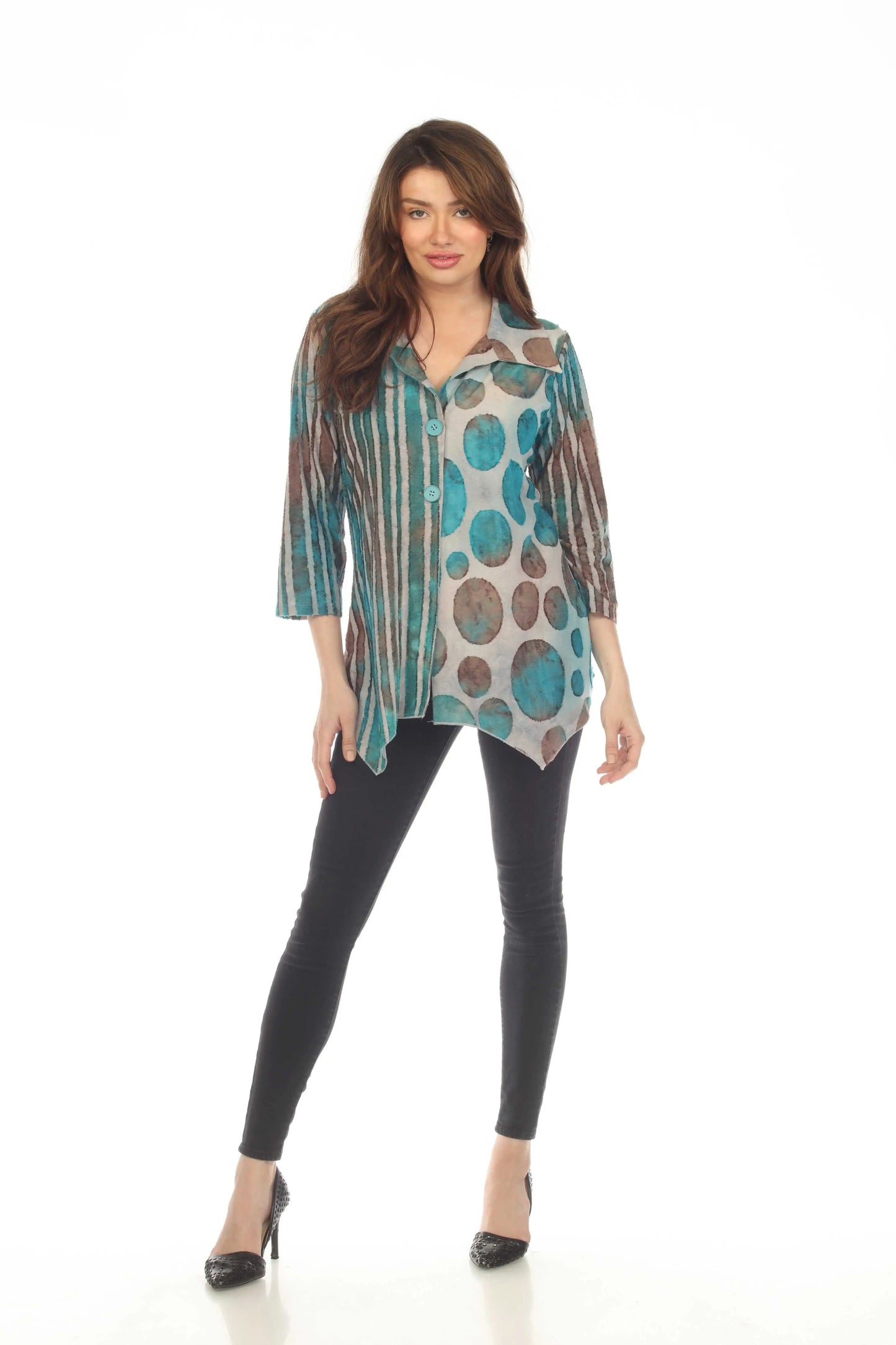 Women's Mixed Print Button-Front Tunic Top