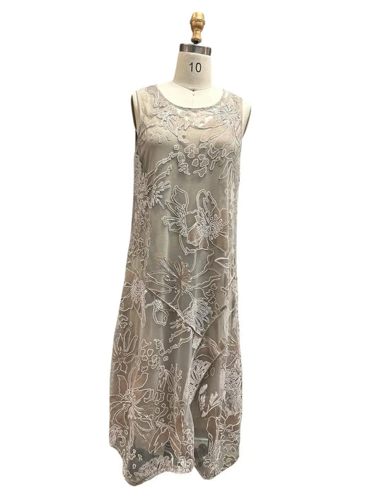 Women's Floral Embroidered Sleeveless A-Line Dress