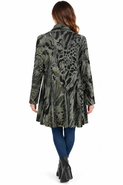 Women's forest green burnout open front cardigan