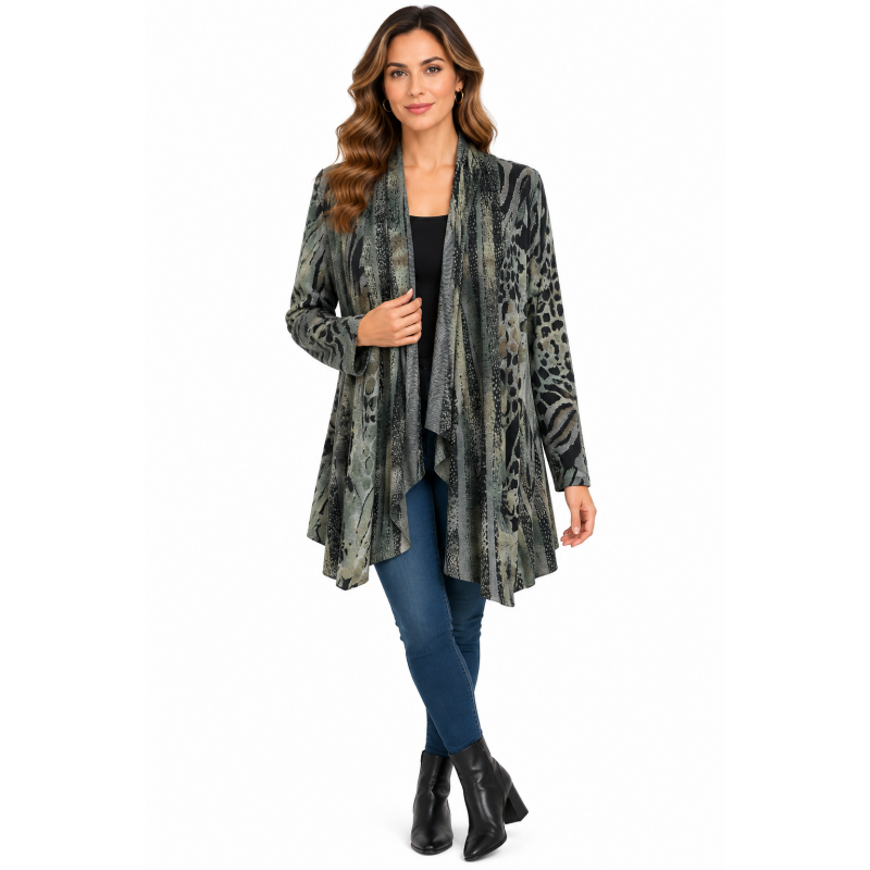 Women's forest green burnout open front cardigan