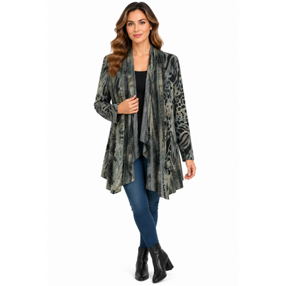 Women's forest green burnout open front cardigan