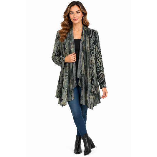 Women's forest green burnout open front cardigan