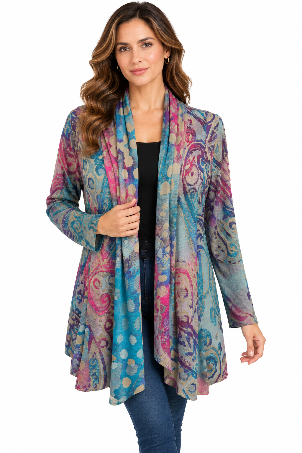 Women's teal burnout Galaxy open front cardigan