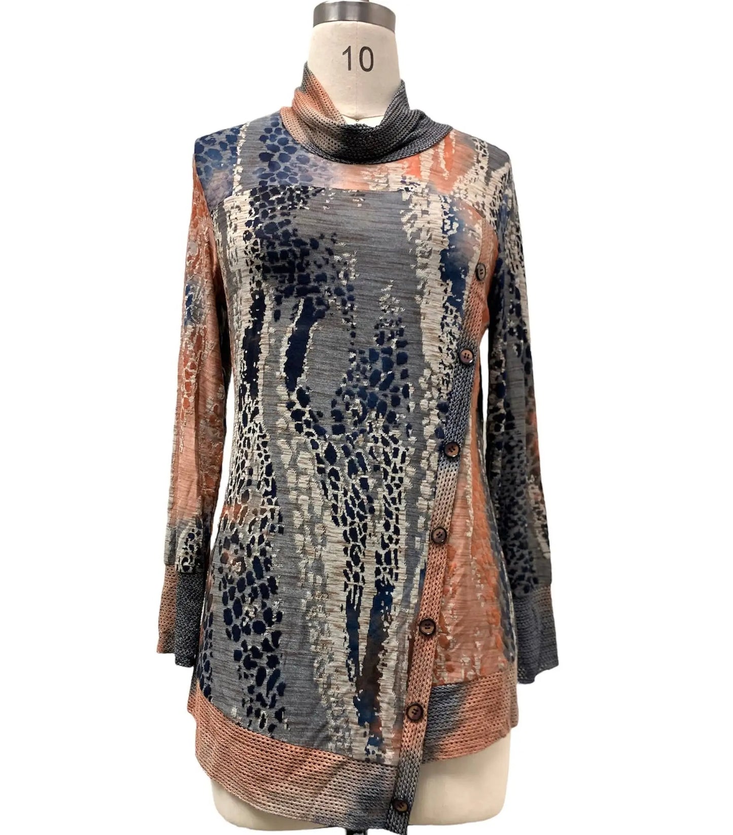 Women's Patchwork Print Tunic with Cowl Neck