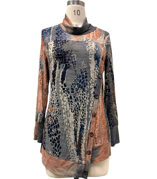 Women's Patchwork Print Tunic with Cowl Neck