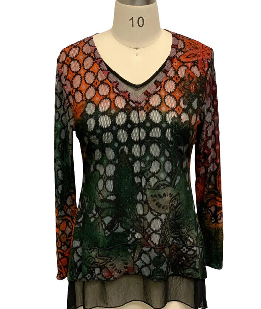 Women's Multi-Color Patterned Knit Tunic with V-Neckline
