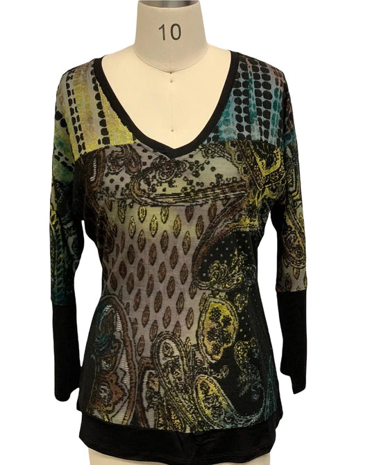 Women's Patterned Knit Top with Black Trim