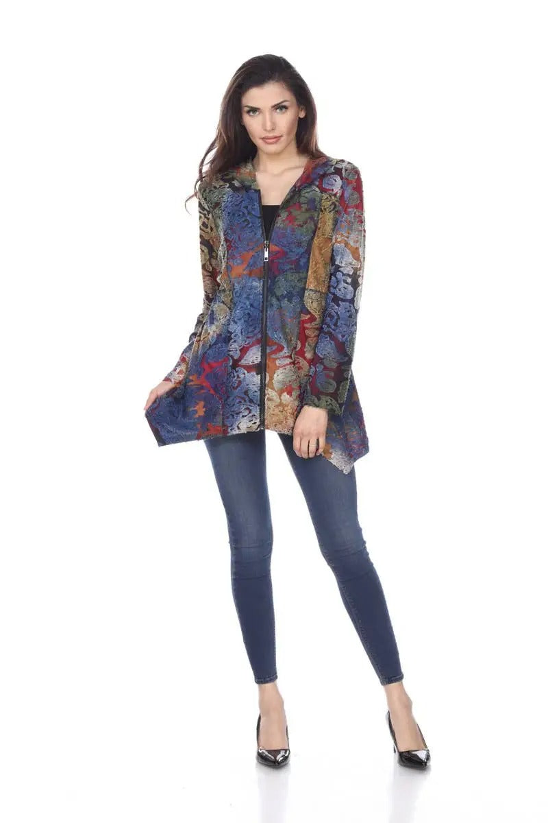 Women's Multicolor Floral Print Zip-Up Cardigan