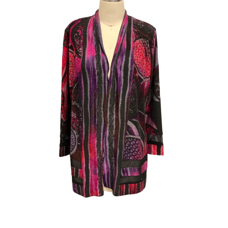 Red & Black Multi Long Open Front Cardigan KV8201