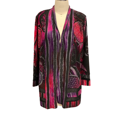 Red & Black Multi Long Open Front Cardigan KV8201