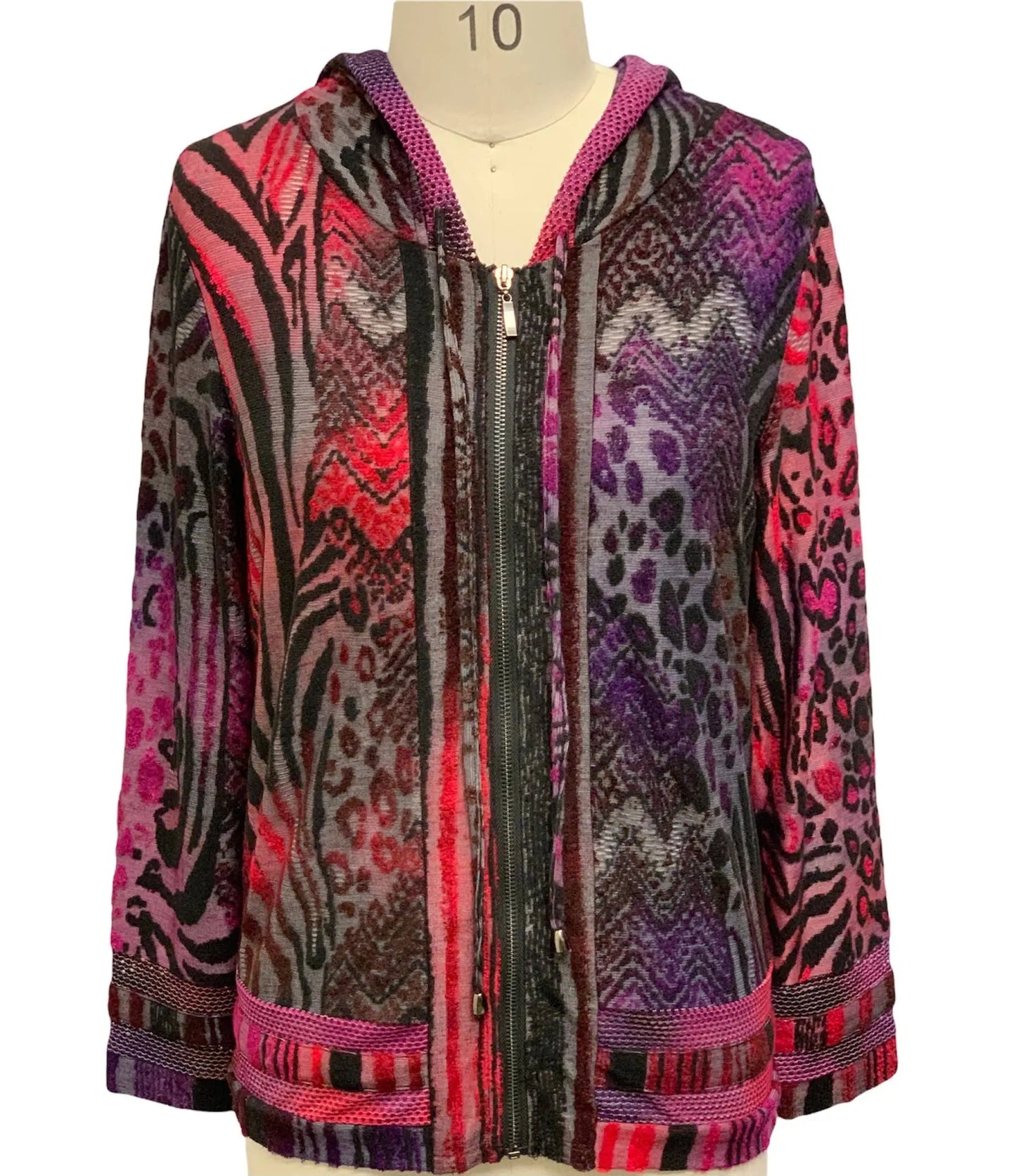 Women's Mixed Animal Print Zip-Up Jacket with Hooded Neckline