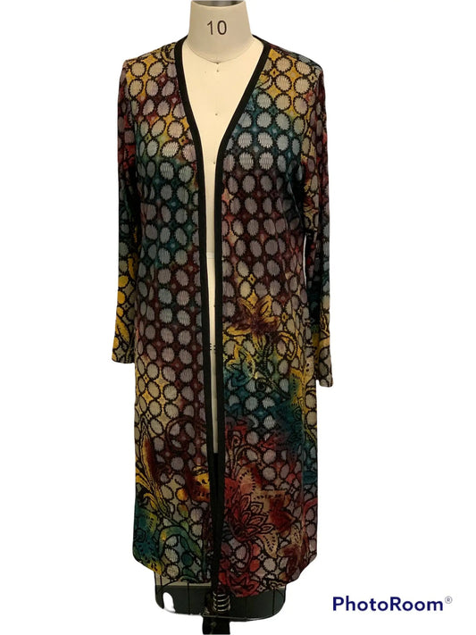Women's Multicolor Floral Jacquard Open-Front Cardigan