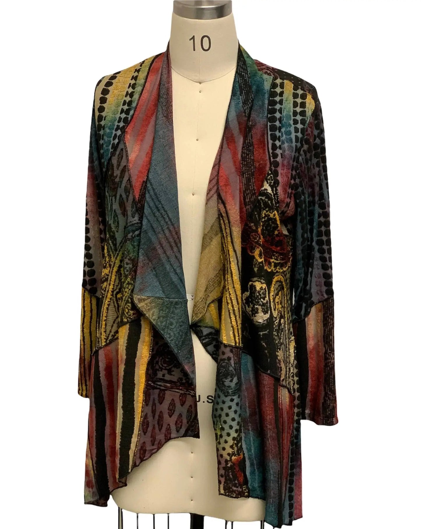 Women's Multi-Color Patchwork Open Front Cardigan