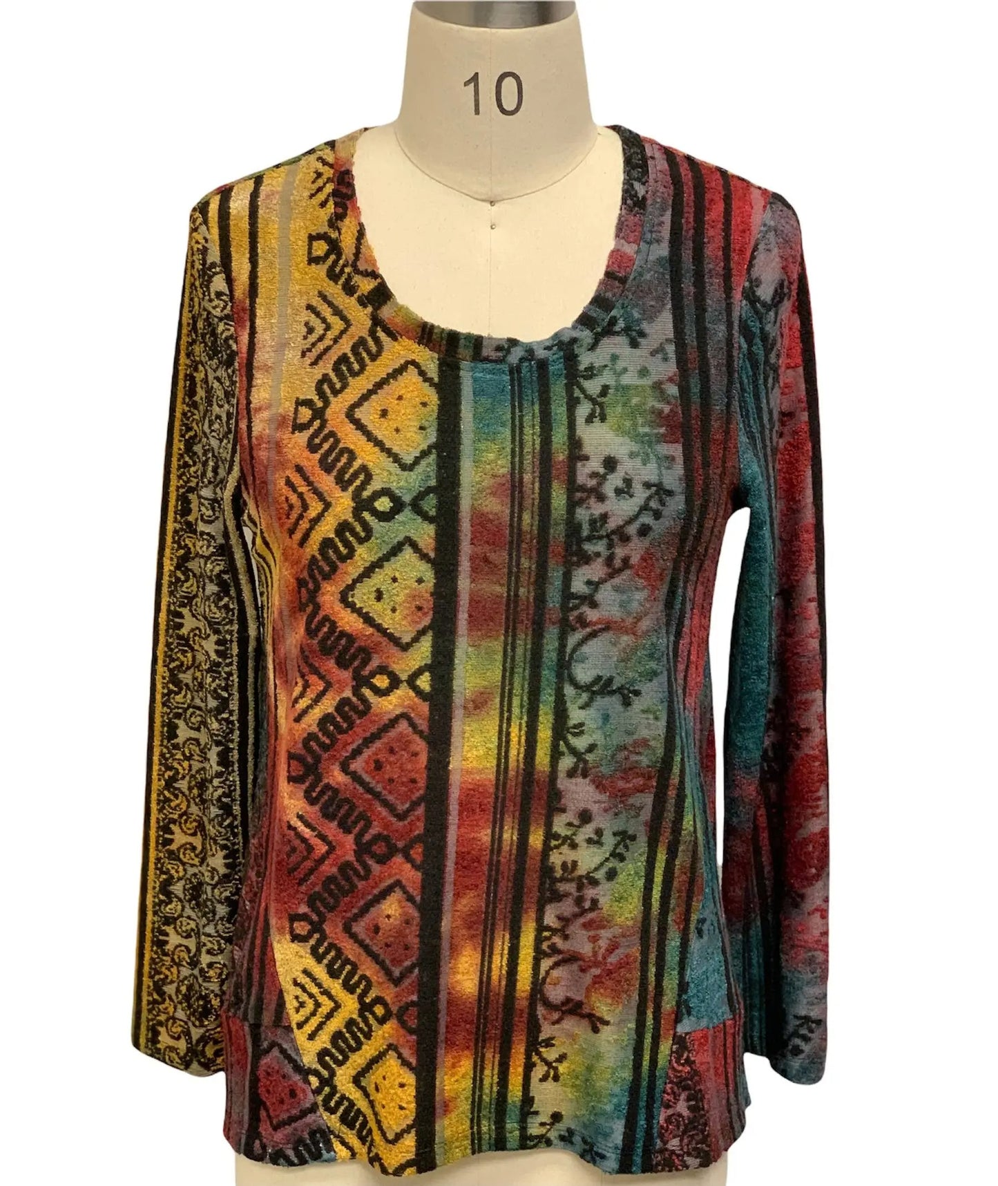 Women's Multicolor Patchwork Print Tunic Top