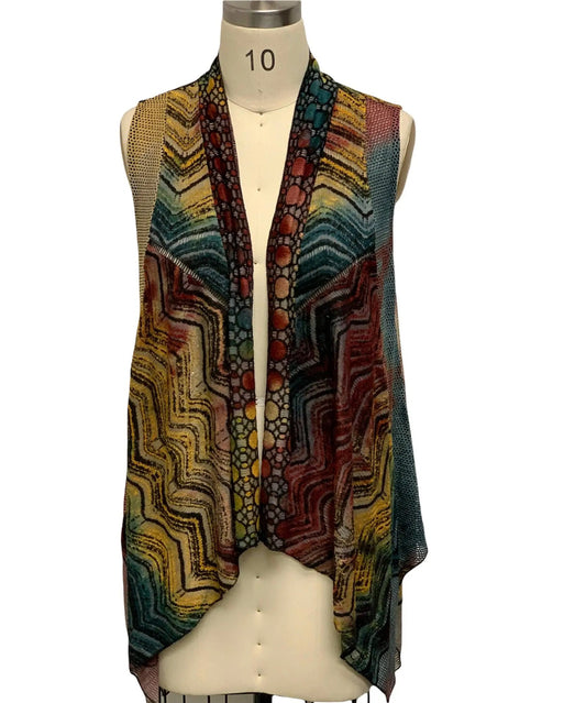 Women's Patterned Open Front Vest with Geometric Design