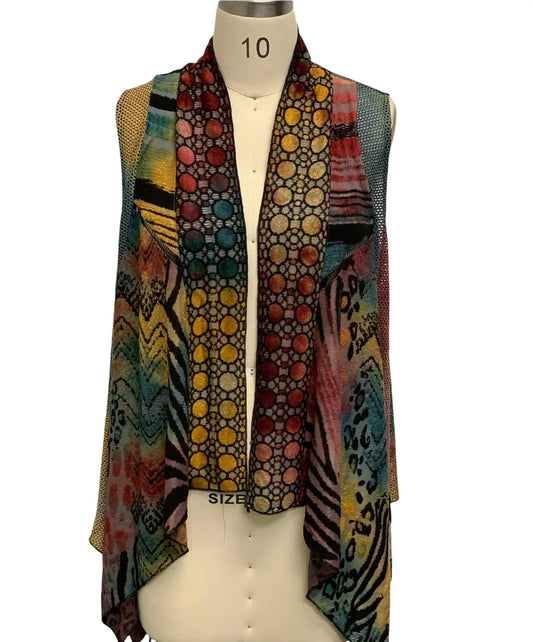 Women's Patchwork Open Front Cardigan Vest