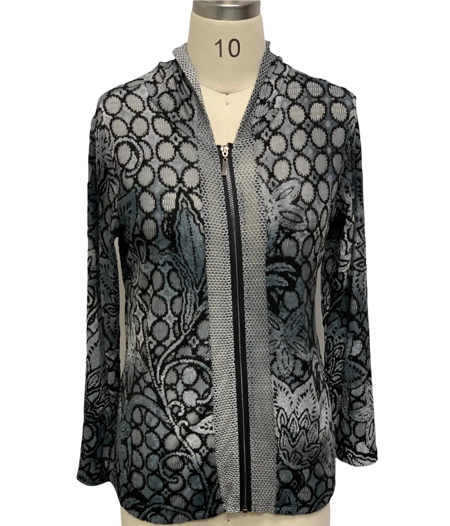 Women's Damask Print Zip-Front Cardigan