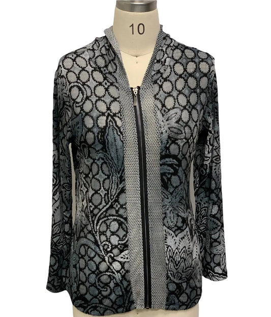 Women's Damask Print Zip-Front Cardigan