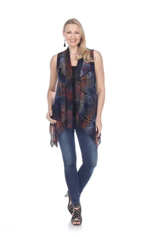 Women's Patterned Open Front Vest with Asymmetrical Hem