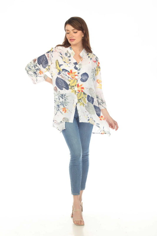 Women's Floral Print Button-Front Tunic Blouse