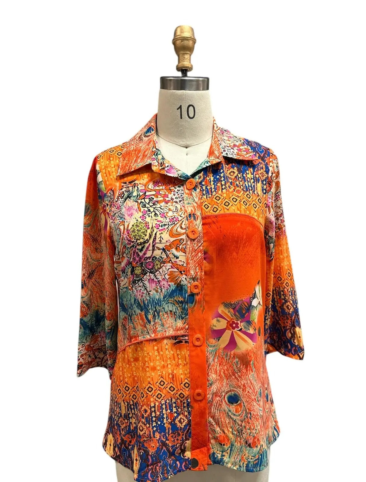 Women's Multi-Color Patchwork Button-Front Shirt