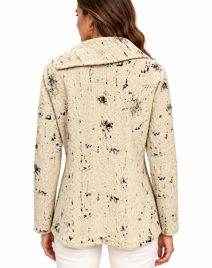 Women's Cowl Neck off white abstract Snow Top