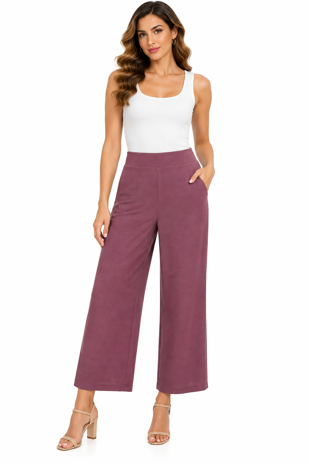 Women's crape rose wide leg Pant