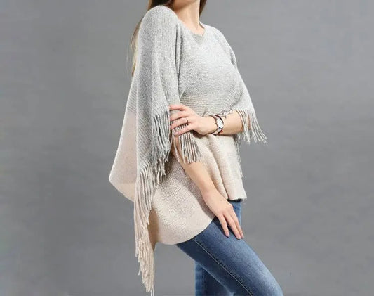 Women's Lightweight Fringed Poncho Wrap