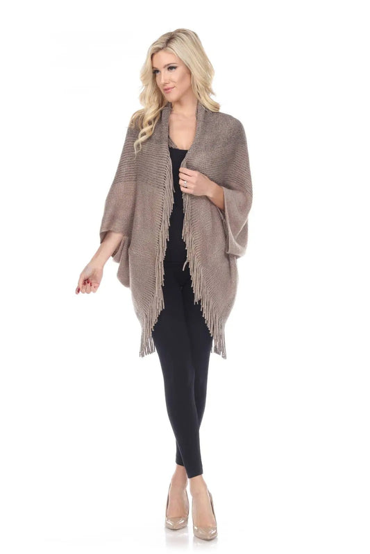 Women's Taupe Fringe Cardigan Wrap