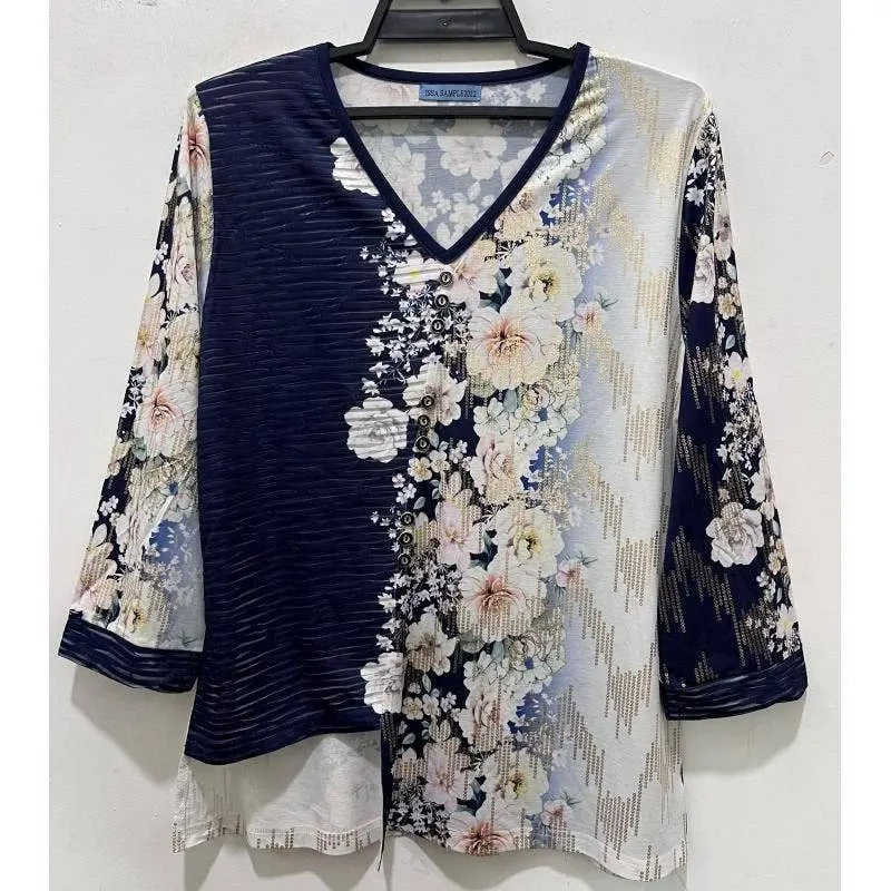 Women's Floral Print Tunic Blouse with V-Neck