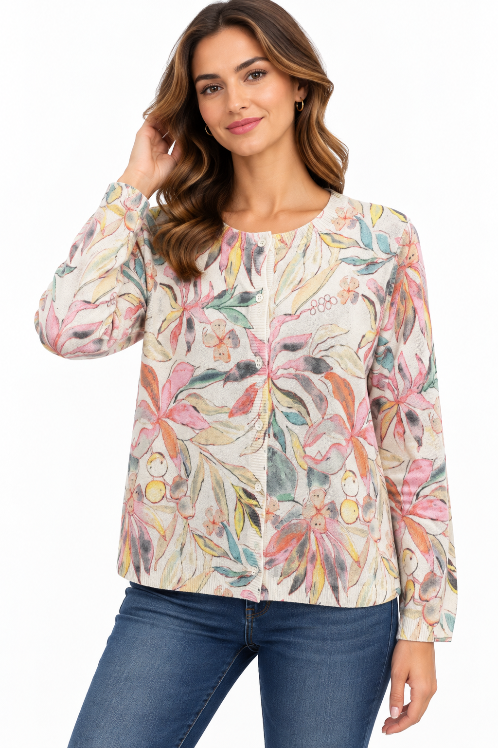 Women's white and pink floral super soft Sweater Top