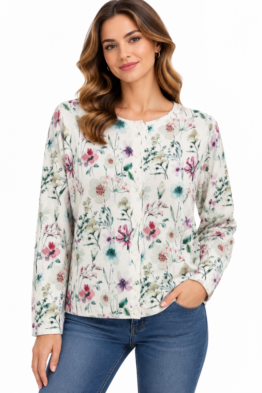 Women's snow white purple floral super sweater top