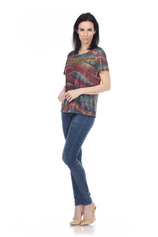 Women's Multicolor Striped Short Sleeve Knit Top