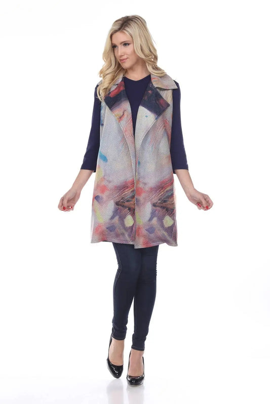 Women's Colorful Abstract Print Open Front Vest Cardigan