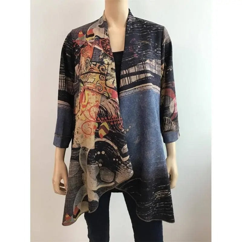 Women's Abstract Patchwork Cardigan with Artistic Print