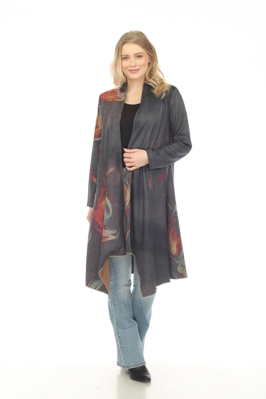 Women's Charcoal Floral Open Front Cardigan