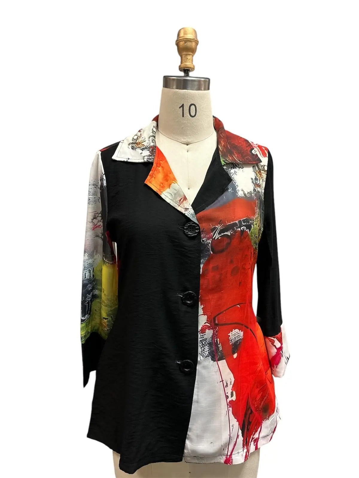 Women's Mixed Print Blazer Coat with Multicolor Details