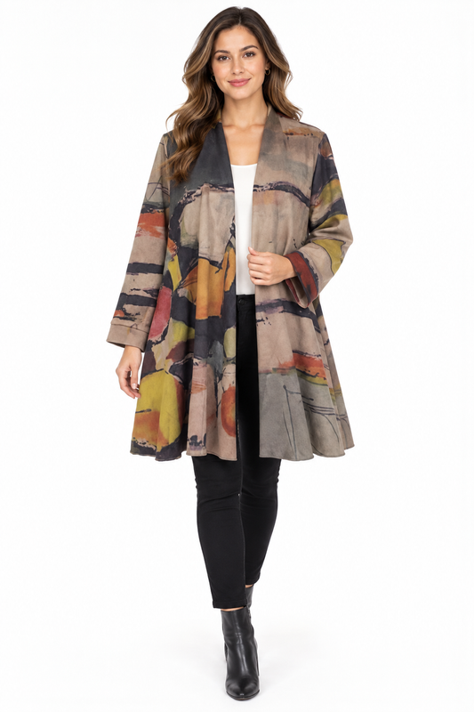 Women's Suede multi open front cardigan Jacket