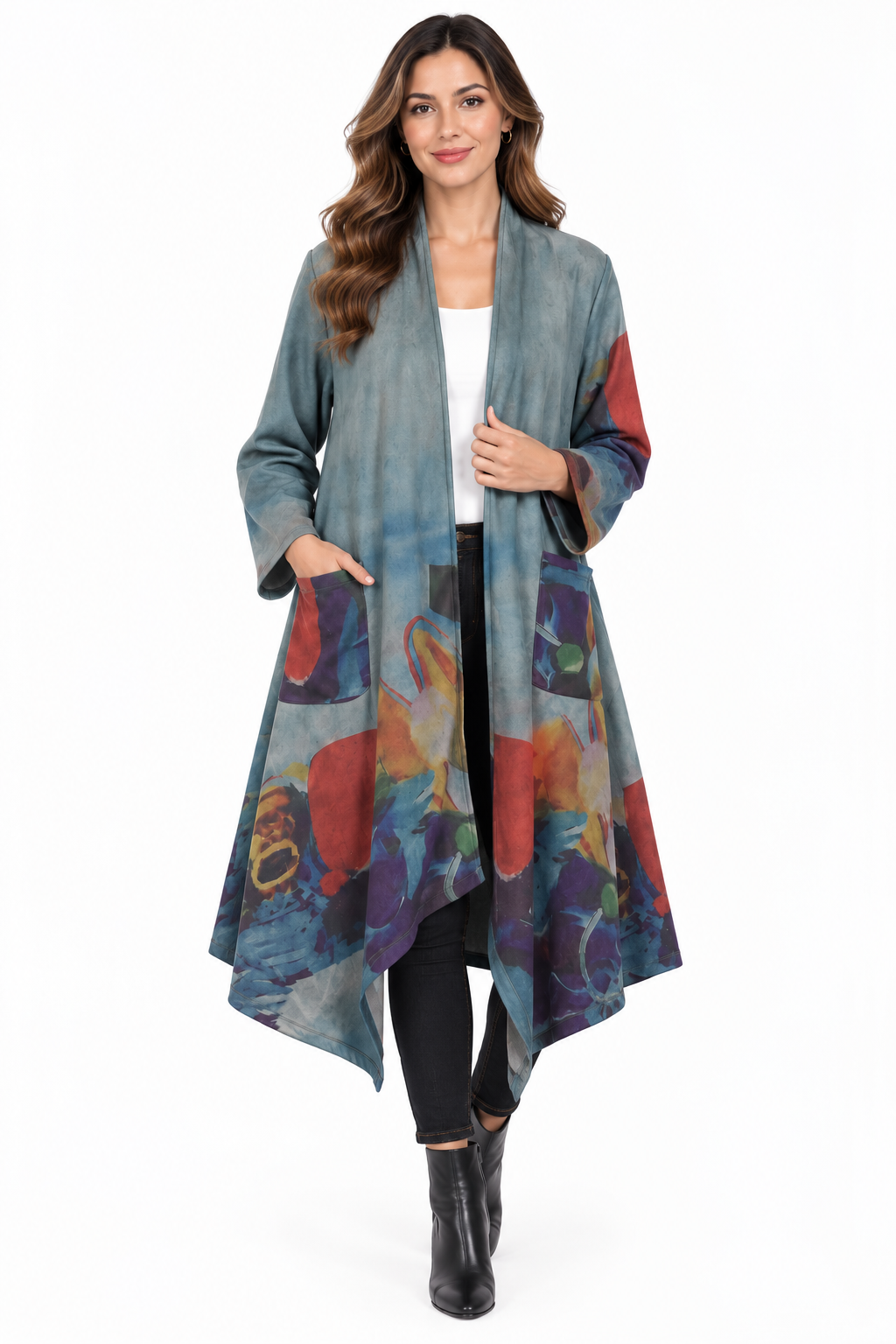 Women's Suede multi open front cardigan Long Jacket