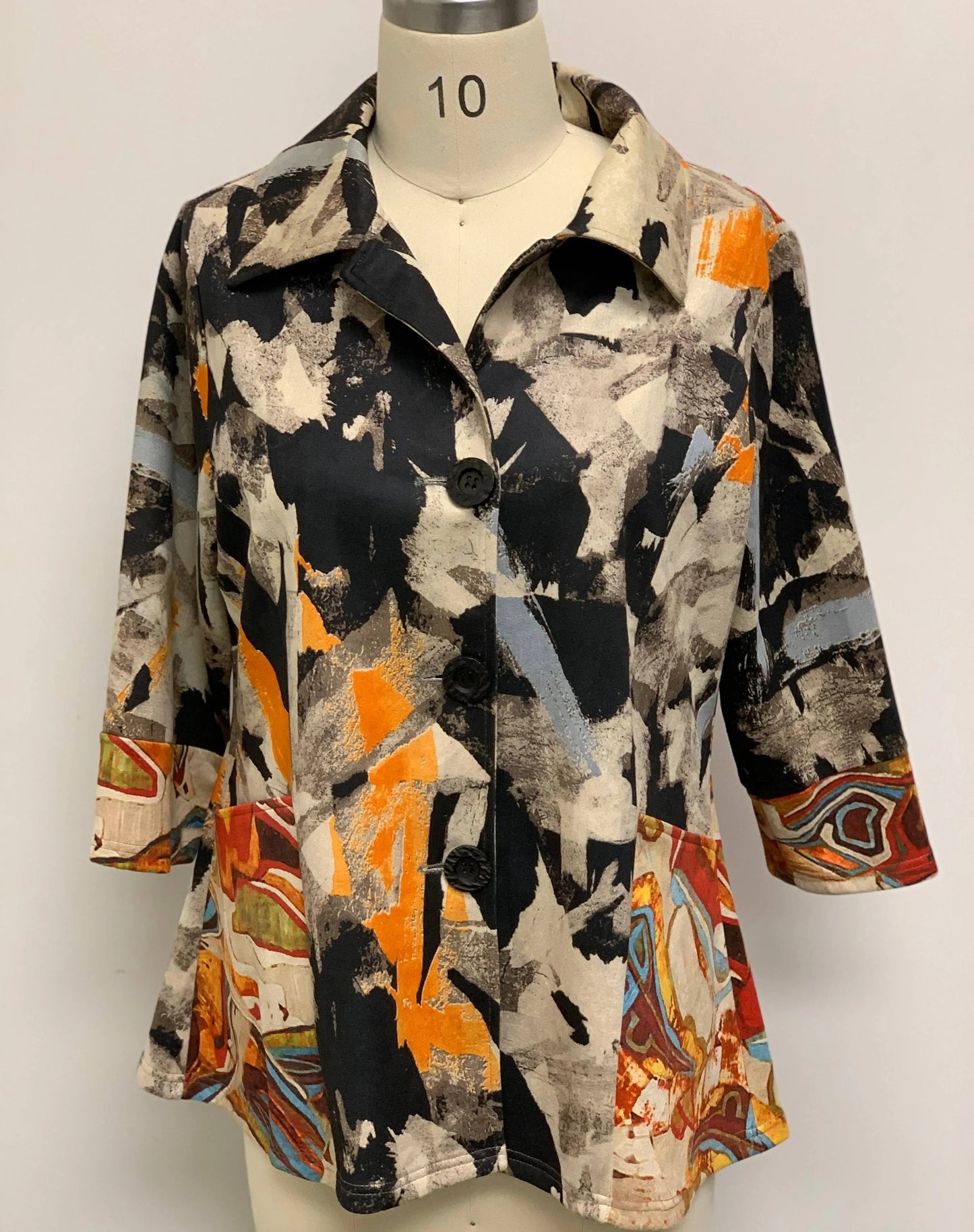 Women's Abstract Print Button-Front Tunic Blouse