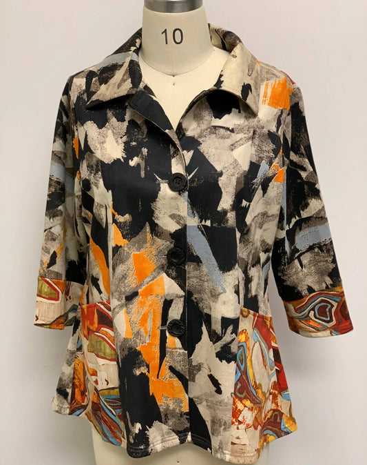 Women's Abstract Print Button-Front Tunic Blouse
