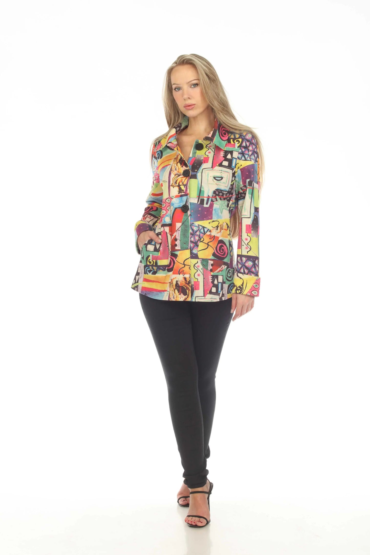 Women's Multicolor Abstract Print Button-Front Coat
