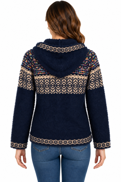 Women's Blue Multi super soft hood sweater Pullover