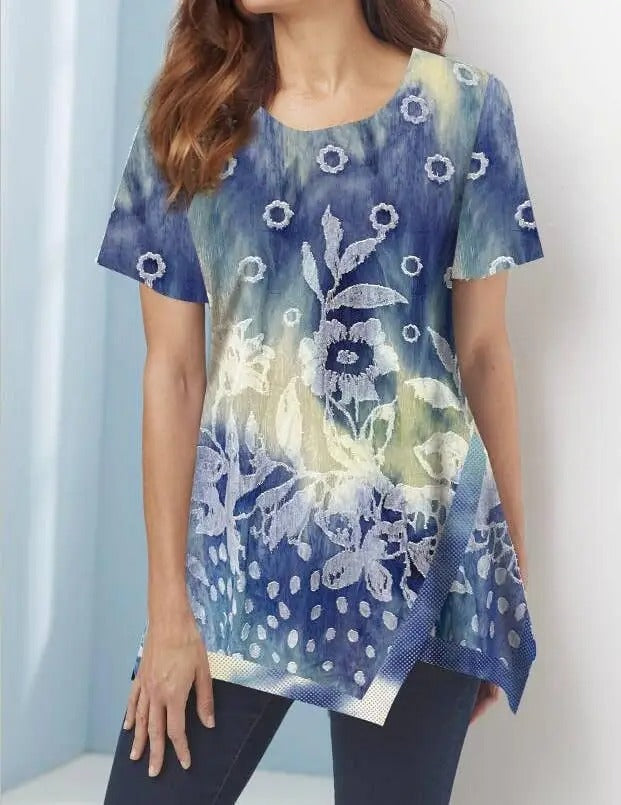 Women's Floral Print Tunic Top with Sunflower Design